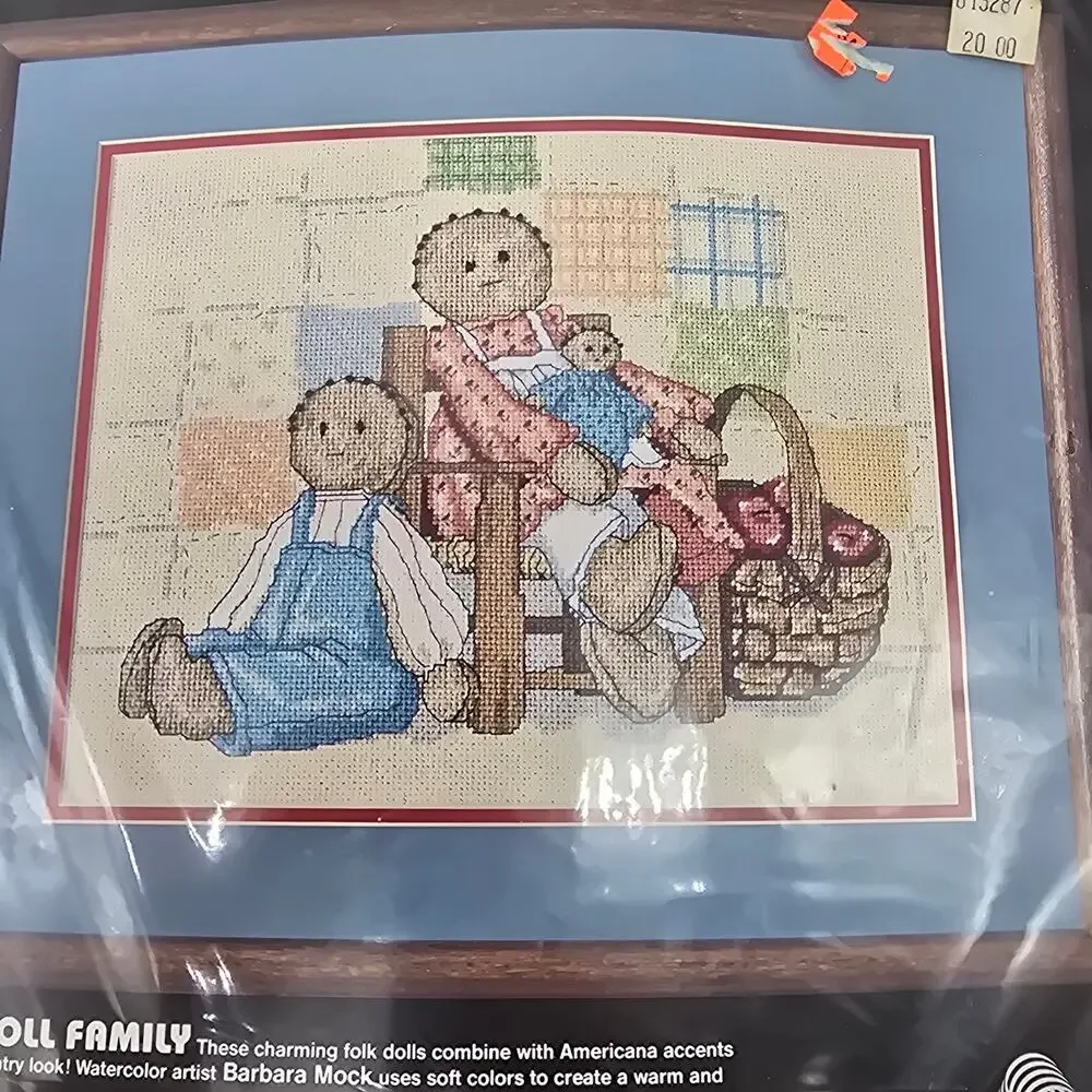 VTG 1987 Dimensions Needlepoint 2323 Folk Doll Family Country Primitive Quilt